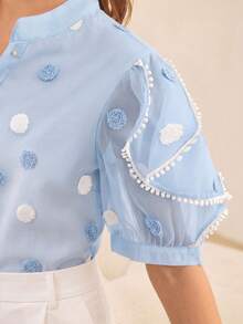 MOTF PREMIUM Blusa de mujer con mangas de pétalos con volantes - Celeste - Ver 1