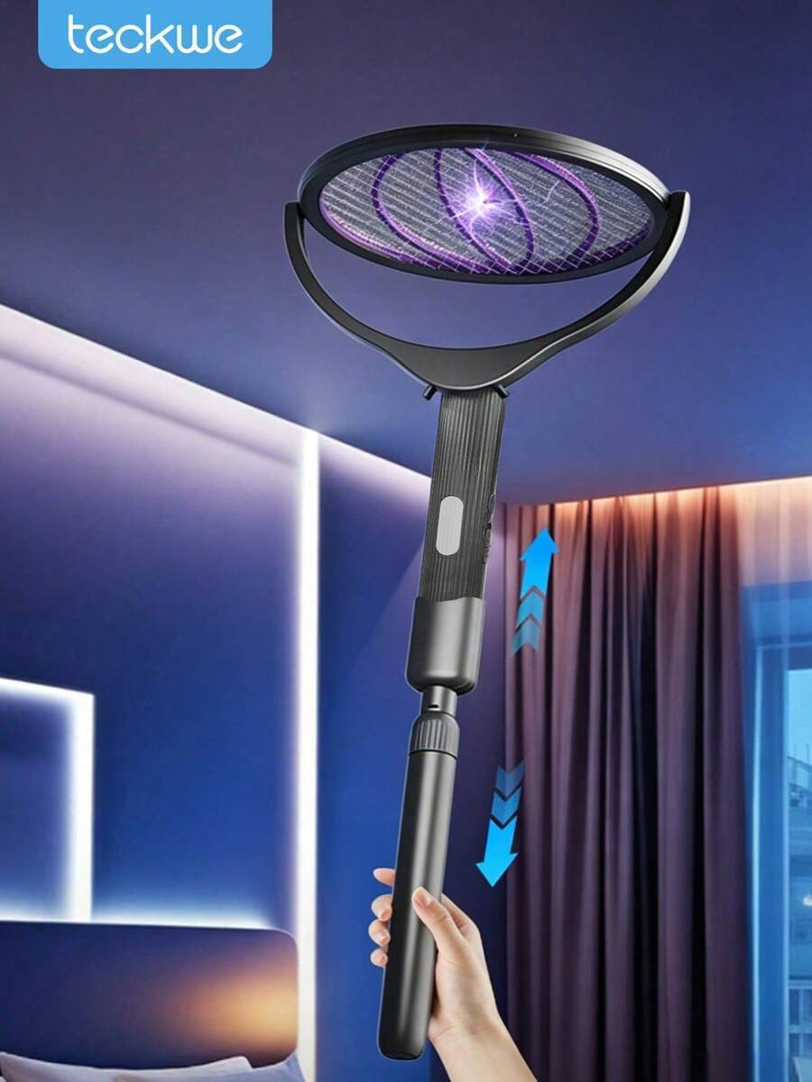 Teckwe Foldable Insect Racket Electric Fly Swatter USB Rechargeable Fly Killer Portable Bug Zapper Trap Lamp Fly Trap Indoor Outdoor;300mAh Rechargeable Battery; Shipping Without USB-C Data Cable Included - Multicolor - View 1
