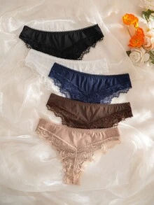 SHEIN Celana Dalam Segitiga Nyaman Motif Renda Patchwork untuk Wanita, Isi 5 Buah - MultiWarna - View 1