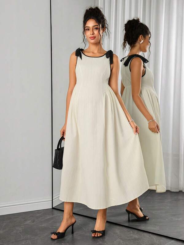 SHEIN Maternity Sleeveless Elegant Dress With Bow Decor On Shoulder