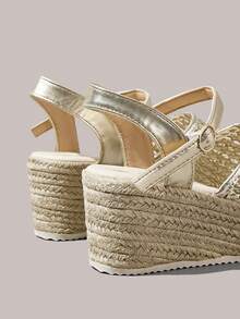 Styleloop Women's Fashionable Versatile Buckle Design Thick Bottom Wedge Sandals For Daily Wear Holiday Travel Essential Boho Cowgirl Outfit - Gold - View 5
