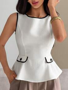 DAZY Women's Elegant Colorblock Sleeveless Pullover Blouse, Summer - White - View 4