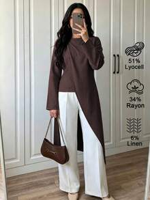 Elenzga Women's Elegant Commute Solid Color Wrap Blouse - Brown - View 3