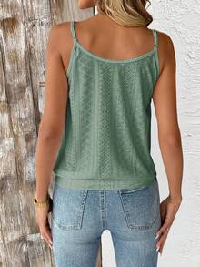 Breezaya Women's Solid Color Textured Hollow Out Camisole Vacation Sage Green Summer Boho Casual - Green - View 2