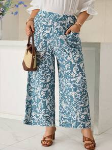 Rosumi Women's Plus Size Printed Wide Leg Long Pants Fall - Multicolor - View 7