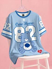 SHEIN X Care Bears 大码夏季休闲字母熊印花圆领短袖T恤 - 白色 - 查看 1
