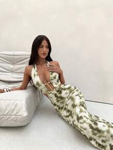 Aloruh Elegantes, sexy Damen-Strandkleid für den Urlaub, figurbetont, lang, mit vorderem Cutout, Perlendekor und Zebramuster - Verschiedenfarbig - Übersicht 7