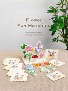 MINKOJA Wooden Flower Sorting & Arranging Toy Set For Kids, Logic Training & Parent-Child Interactive Game For Boys & Girls Ages 2+, Cute Desktop Decor - Multicolor - View 2