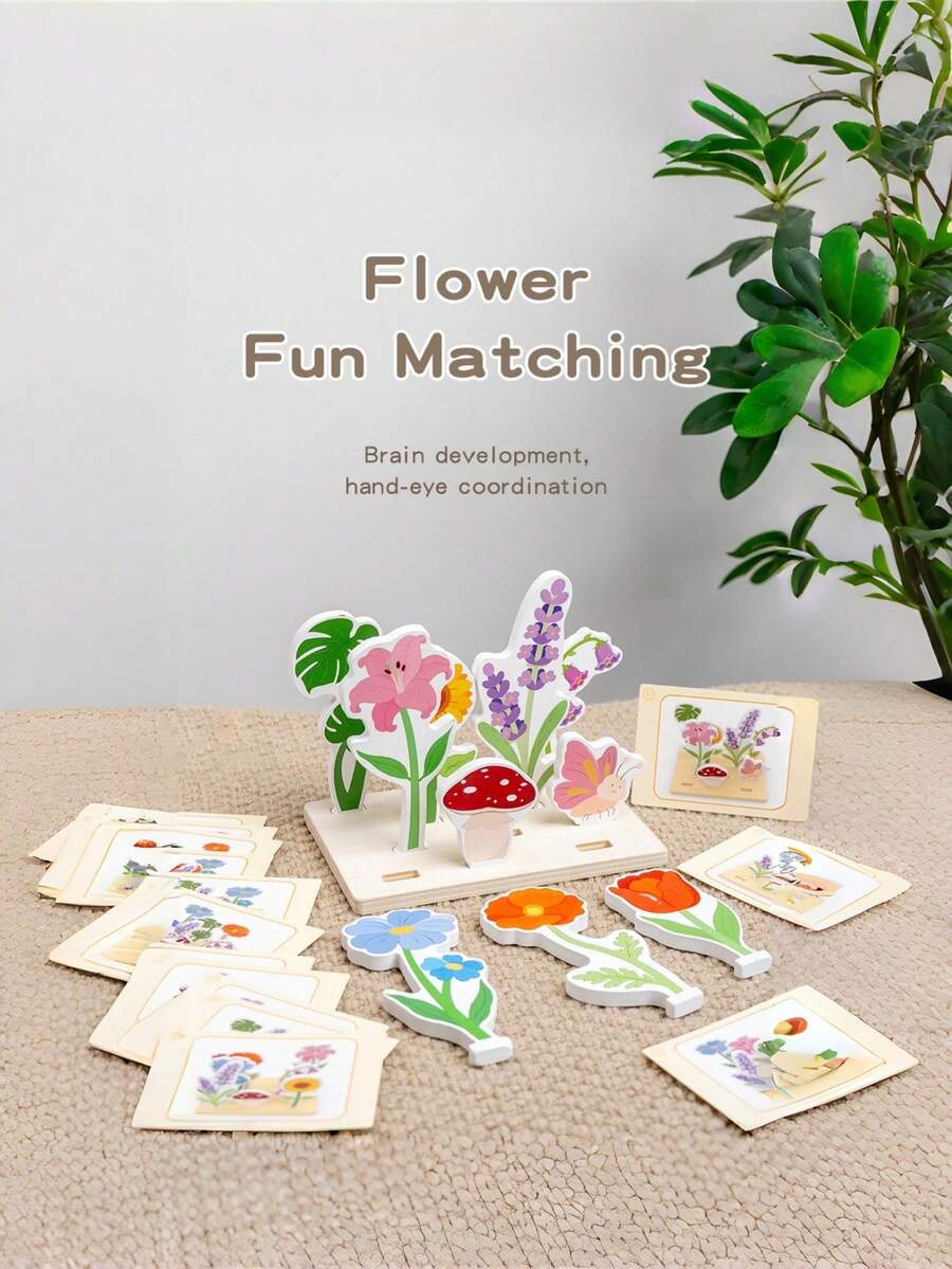 MINKOJA Wooden Flower Sorting & Arranging Toy Set For Kids, Logic Training & Parent-Child Interactive Game For Boys & Girls Ages 2+, Cute Desktop Decor