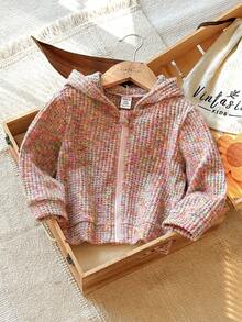 SHEIN Vintaside Kids 女嬰秋季長袖連帽時尚復古休閒外套，適合涼爽天氣，戶外旅行、度假或日常休閒出遊、購物、散步 - 藕粉色 - 查看 7