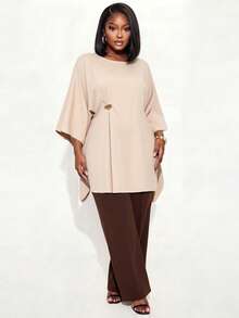 Poshavie Poshavie Plus-Size Women's Loose-Fitting Long-Sleeved Top, Simple And Elegant, Suitable For Everyday Commutin Fall - Khaki - View 7