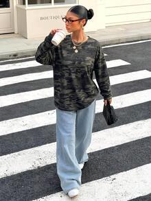 Muchica 秋季新款女式復古迷彩露背綁帶長袖T恤，適合外出、返校、街頭穿搭、露背上衣、秋季上衣，適用於日常通勤、聚會、秋冬/夏季、聖誕節、新年、感恩節、派對、婚禮、海灘、畢業典禮、優雅、外出、約會、通勤、情人節、優雅、度假 - 彩色 - 查看 5