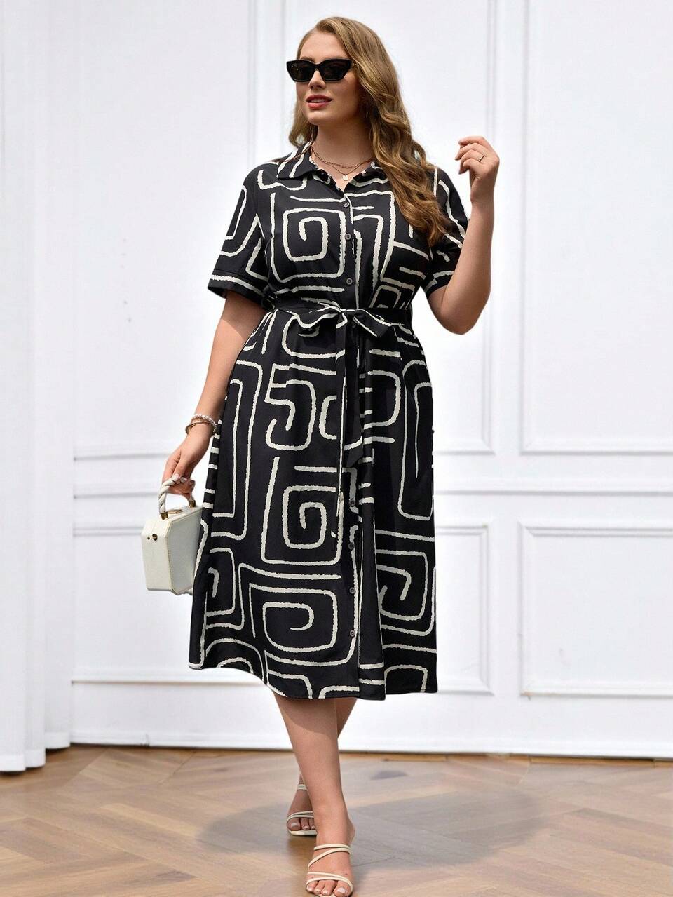 Plus Size Summer Casual All-Over Print Front Button Dress Summer Outfits For Women Going Out Outfits Vacation Outfits Women Yellow Dress For Women