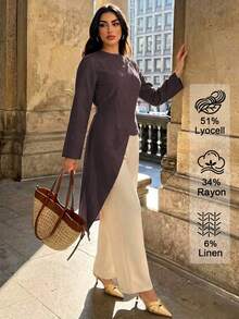 Elenzga Women's Elegant Commute Solid Color Wrap Blouse - Brown - View 5