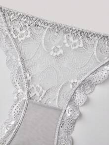 3 piezas Ropa interior de mujer cómoda con estampado de encaje, transparente y calada, sexy de cintura baja - Multicolor - Ver 5