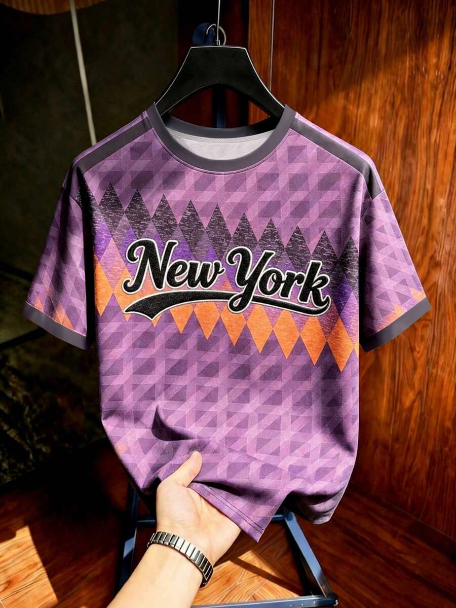 Gritte Field Men's Geometric Print Short Sleeve Soccer Jersey - Multicolor - View 1