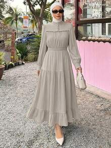 DAZY Spring Summer Casual Vacation Style Blue Long Dress For Women - Khaki - View 2