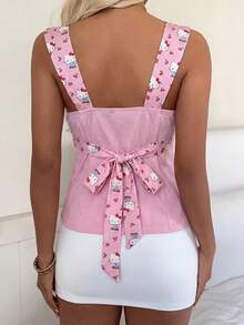 CovetEZ HELLO KITTY AND FRIENDS | SHEIN 女款性感修身細肩帶上衣，適合春夏，IP聯名Hello Ktty印花圖案，適用於度假、畢業季、夏季上衣、日常通勤、約會、派對、秋冬春夏、聖誕節、新年、畢業典禮等場合 - 彩色 - 查看 2
