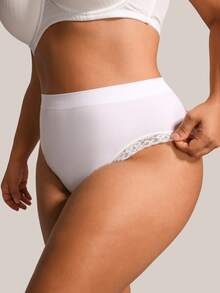 Barelissa Women's Plus Size Seamless Lace Semi-Sheer Triangle Panty, 1pc - White - View 3