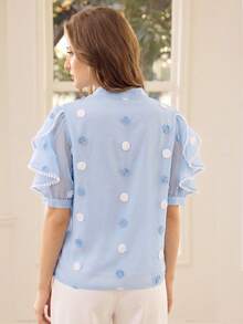 MOTF PREMIUM Blusa de mujer con mangas de pétalos con volantes - Celeste - Ver 2