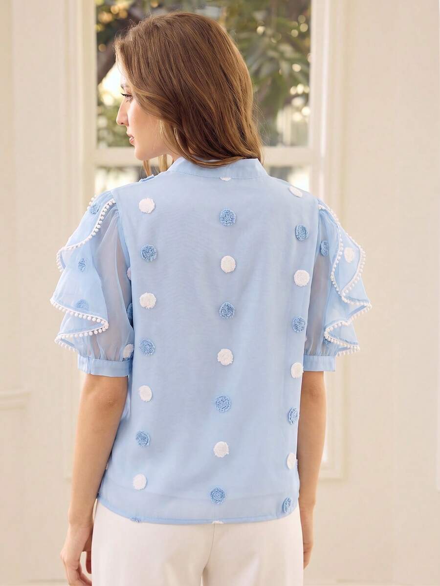 MOTF PREMIUM Blusa de mujer con mangas de pétalos con volantes - Celeste - Ver 2