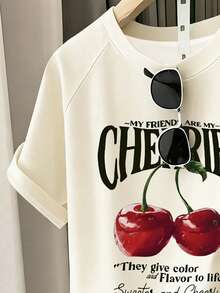 Setelan Kaos dan Celana Pendek Longgar Lengan Raglan Berkerah Bulat dengan Motif Huruf Cherry untuk Remaja Perempuan, Dilengkapi Saku, Setelan Kasual, Cocok untuk Musim Panas, Setelan yang Dipersonalisasi, Acara Keluarga, Pakaian Kasual, Nyaman dan Mudah Dipakai, Olahraga Ringan, Gaya Dasar, Mode Sehari-hari - MultiWarna - View 4