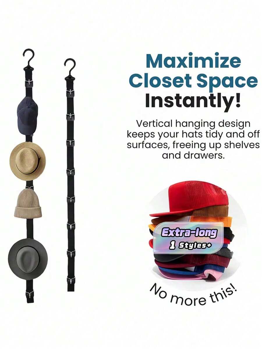 New Adjustable Cap Storage Rack Featuring Eight Hooks, A Robust Space-Saving Holder For Hats, Ideal For Organizing Your For Home Closet - Multicolor - View 1