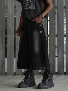 NEON BLANC Celana Jeans Denim Pria Model Longgar, Lebar, dan Pendek dengan Kantong - Hitam - View 2
