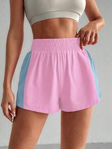SHEIN Sovereign Charm 女款彈性腰拼色休閒百搭日常旅行運動短褲 - 粉色 - 查看 8