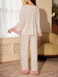 PalaceNights Court Style Ditsy Floral Lace Patchwork Pajama Pants - Multicolor - View 6