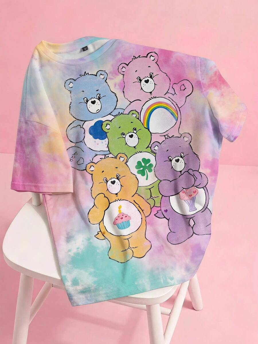 SHEIN X Care Bears 大码女式卡通印花圆领短袖休闲T恤 - 白色 - 查看 1
