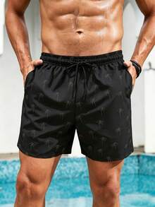 Manfinity KASUA Pantalones cortos de playa con estampado de árbol de coco para hombres de talla grande - Multicolor - Ver 5