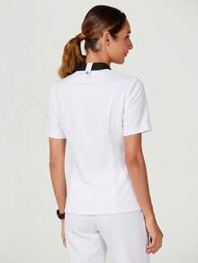 TaskEZ Women's Colorblock Casual Daily Chef Scrub Uniform Scrub Short Sleeve Top - Black and White - View 2
