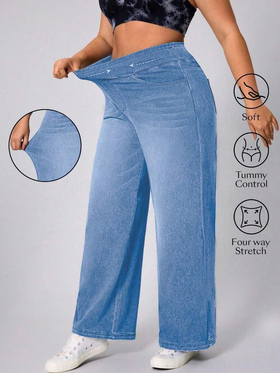 Flexra Plus Size Soft Mid-Blue Wash Stretch Denim Jeans - Light Wash - View 1