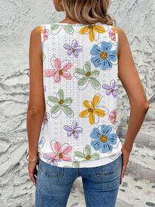 Breezaya Women's Spring/Summer Holiday Casual Embroidered Jacquard Jacquard Water Drop Keyhole Neck Sleeveless Tank Top - Multicolor - View 2