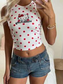 CovetEZ HELLO KITTY AND FRIENDS | SHEIN 休閒極簡圓領 IP 聯名印花圖案修身女款背心，適合夏季 - 彩色 - 查看 1