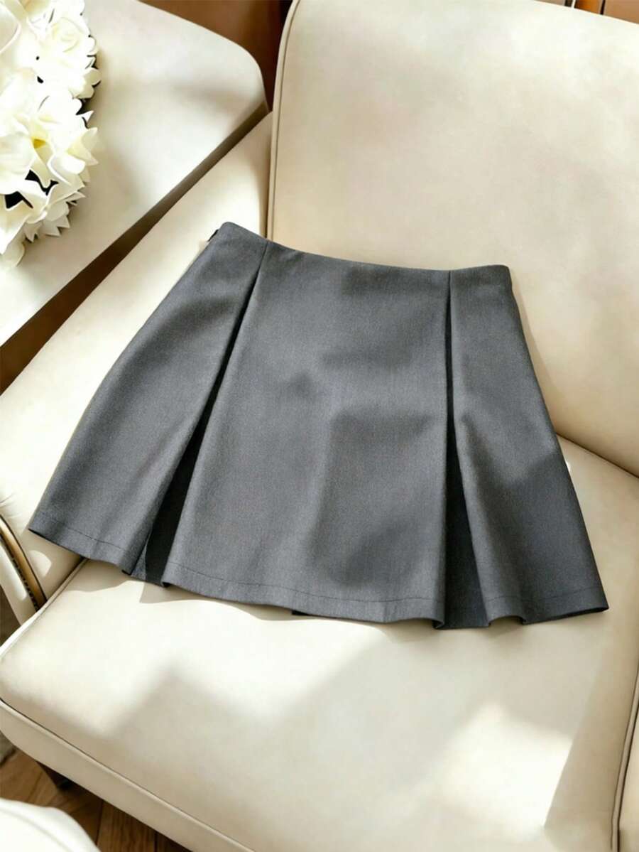 GlowEve Falda elegante de línea A para mujer, gris, adecuada para ir al trabajo, para mujeres de talla pequeña - Gris - Ver 1