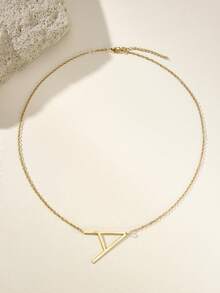 Opalesca 1pc Letter Pendant Necklace, Stainless Steel Jewelry - Yellow Gold - View 5