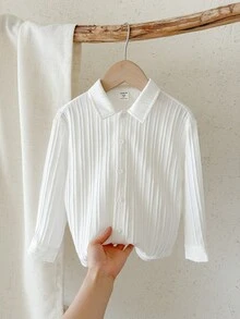 LMoss Kids Kids Young Boy Woven Solid Color Loose Casual Shirt - White - View 8