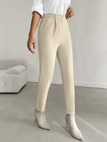 EURMUSE Solid Fold Ruched Suit Pants - Apricot - View 3
