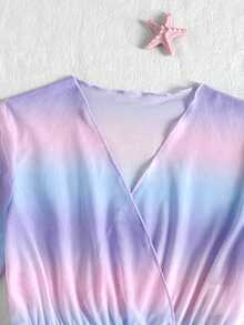 Tween Girls Colorful Gradient Pattern Printed Mesh Cover-Up, Random Print Sun Protection Cover-Up, Suitable For Beach, Vacation, Travel, Summer - Multicolor - View 3