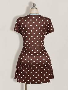 SHEIN ICON 女款大尺碼圓點拼接綁帶洋裝 - 彩色 - 查看 2