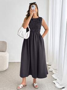 SHEIN Essnce 大尺碼夏季休閒無袖洋裝 - 紫色 - 查看 1