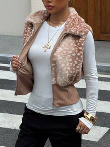 Muchica Women's Stand Collar Zipper Fashion Versatile Winter Faux Fur Vest - Brown - View 7