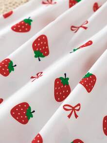 SHEIN Girls Autumn Strawberry Print Cami Dress, Spaghetti Strap Dress With Tiny Bows & Ruffled Hem For Daily Wear,  Park And Parent-Child Events - Multicolor - View 7