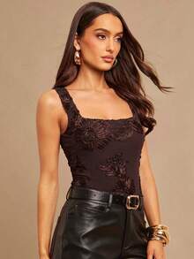 Silquee Women's Elegant Jacquard Knit Bodysuit - Burgundy - View 5