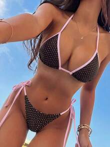 Swim Mod Women's Tropical Polka Dot Print Bikini Two Pieces Bikini Set Set, Casual Holiday - Multicolor - View 3