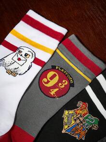HARRY POTTER X SHEIN 3 Pasang Kaos Kaki Tabung Bermotif Huruf dan Angka - pencampuran warna - View 3