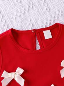 SHEIN Elladie kids 2pcs/Set Girls Toddler Fashion Cute 3D Bowknot Sleeveless Tank Top Cropped Pants Set, Versatile For Daily Wear, Vacation, Outings, Spring/Summer New - Red - View 6