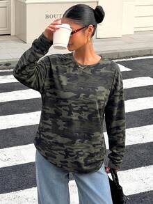 Muchica 秋季新款女式復古迷彩露背綁帶長袖T恤，適合外出、返校、街頭穿搭、露背上衣、秋季上衣，適用於日常通勤、聚會、秋冬/夏季、聖誕節、新年、感恩節、派對、婚禮、海灘、畢業典禮、優雅、外出、約會、通勤、情人節、優雅、度假 - 彩色 - 查看 4